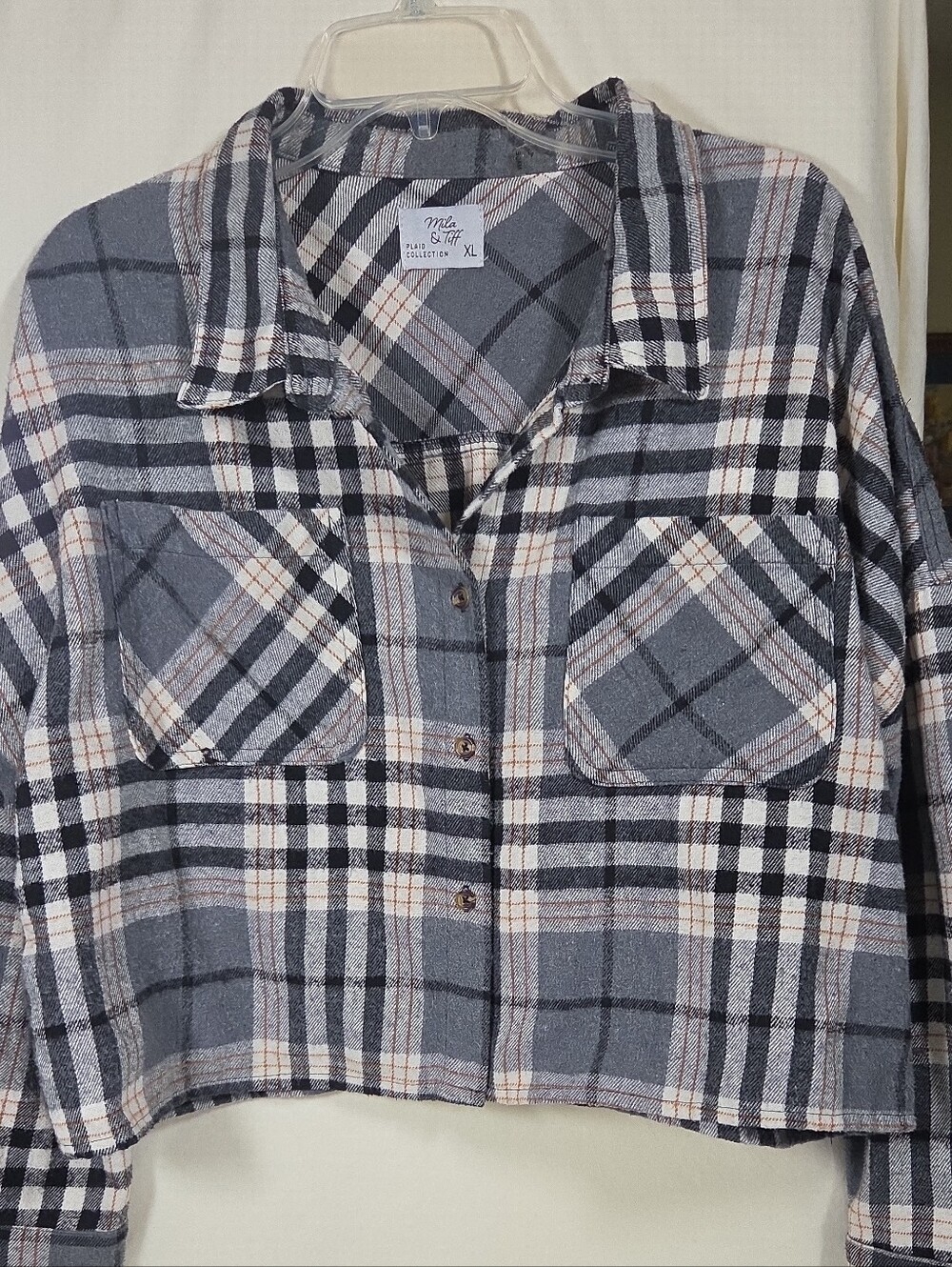 Mila & Tiff Plaid Flannel Button Down Crop Top Brown Black XL Streetware